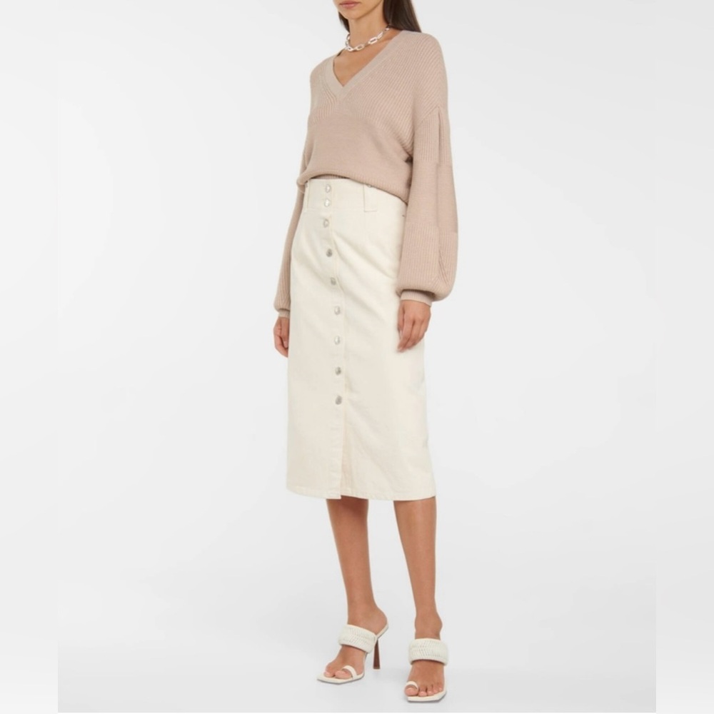 STAUD Rye Ribbed Knit Sweater Balloon Sleeves Oversized Large Streetwear Neutral
